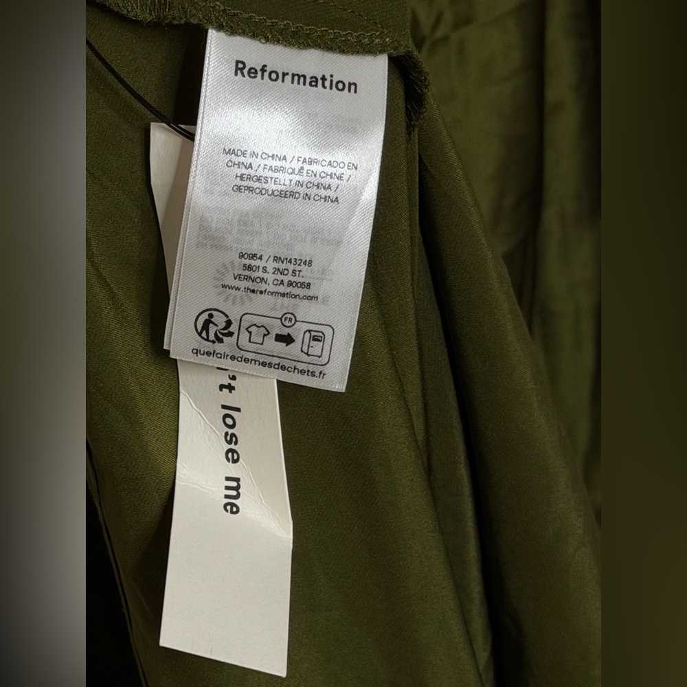 Reformation Bianca Silk Dress Moss Green Size 2 - Picture 10 of 11